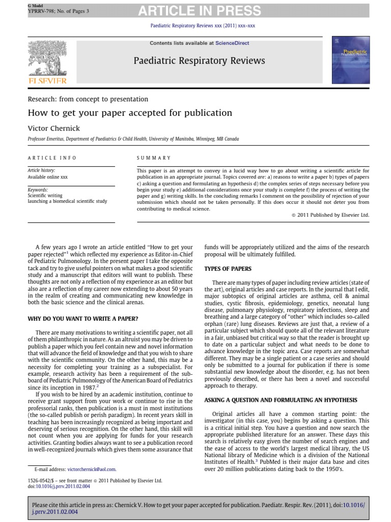 How To Get Your Paper Accepted For Publication PDF | PDF ...