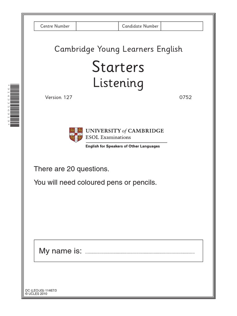 Cambridge YLE Starters Listening Sample Paper B