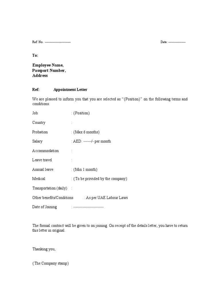 Appointment Letter for Employee Position | PDF