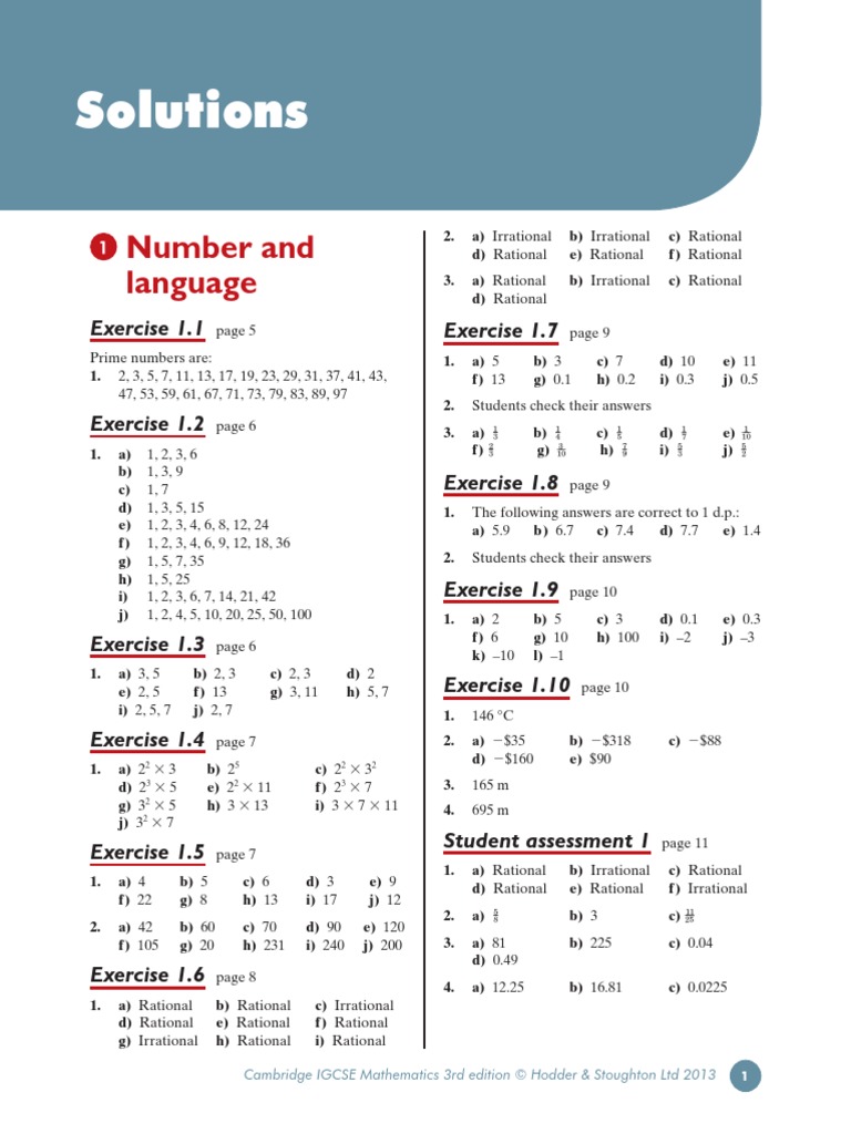 IGCSE Mathematics Textbook Answers