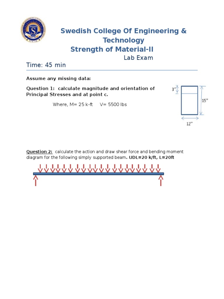 Swedish College of Engineering & Technology Strength of Material-II ...