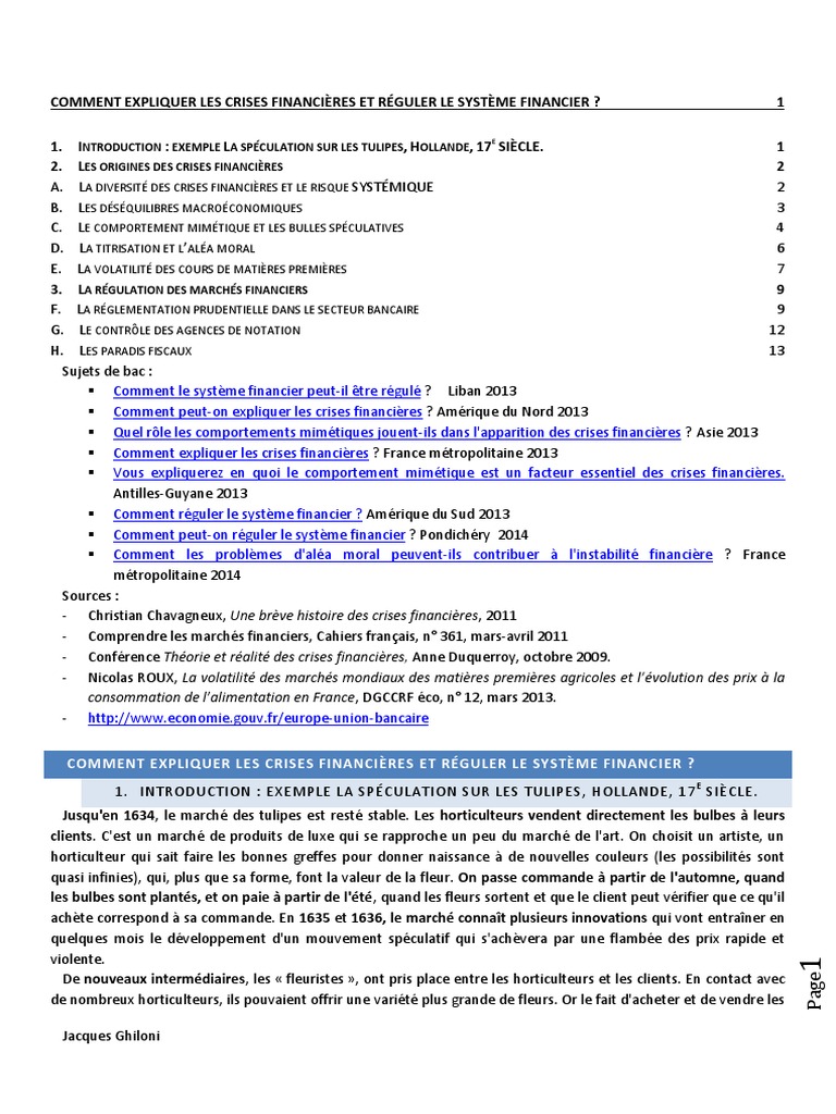 Comment Expliquer Les Crises Financieres Et Reguler Le Systeme Financier