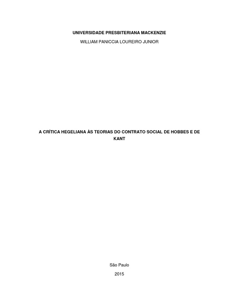 A Crítica Hegeliana às Teorias Do Contrato Social De Hobbes E De Kant