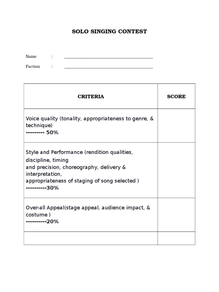 5 template grade grading sheet Criteria for Singing Contest 5 template grade grading sheet Criteria for Singing Contest