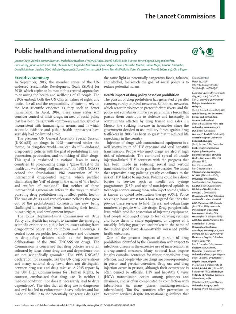 The Lancet Public health and international drug policy (2016