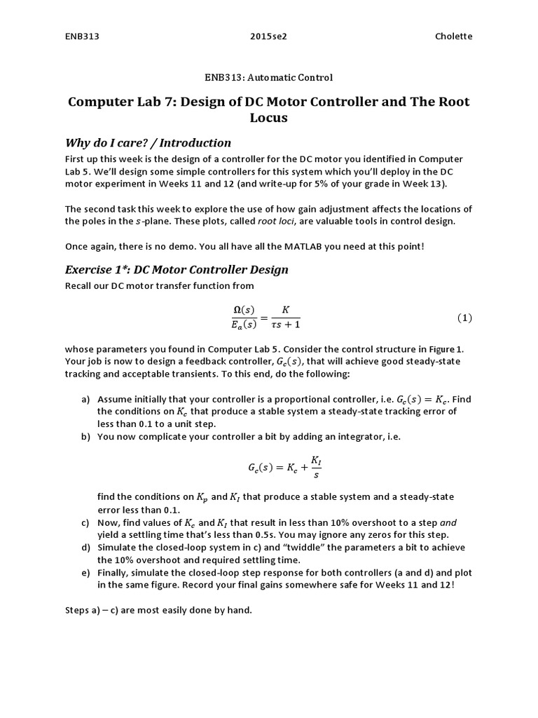 DC Motor Controller and Root Locus Analysis | PDF | Control Theory ...