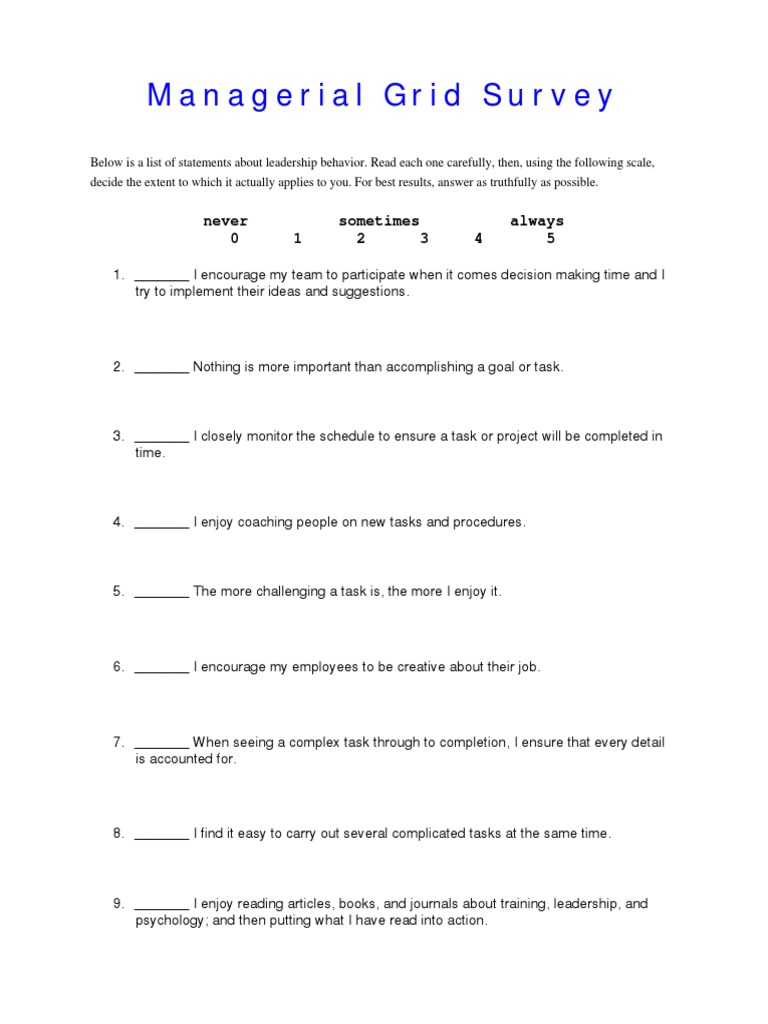 Assessing Leadership Styles: Results from a Managerial Grid Survey