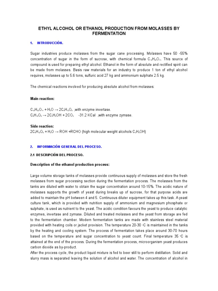 13Ethyl Alcohol or Ethanol Production From Molasses by Fermentation