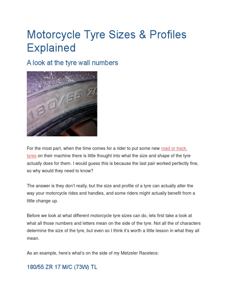 Motorcycle Tyre Sizes Explained PDF Tire Wheel