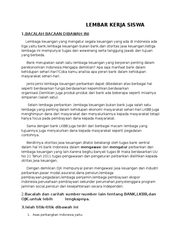 Lembar Kerja Siswa Bank Lkbb Ojk