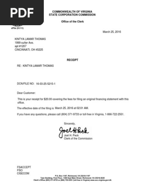 UCC FINANCING STATEMENT