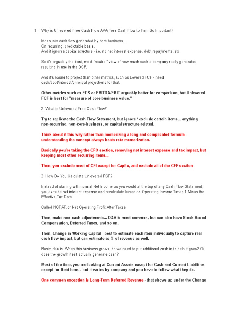 Unlevered Free Cash Flow Calculation in A Discounted Cash Flow Model
