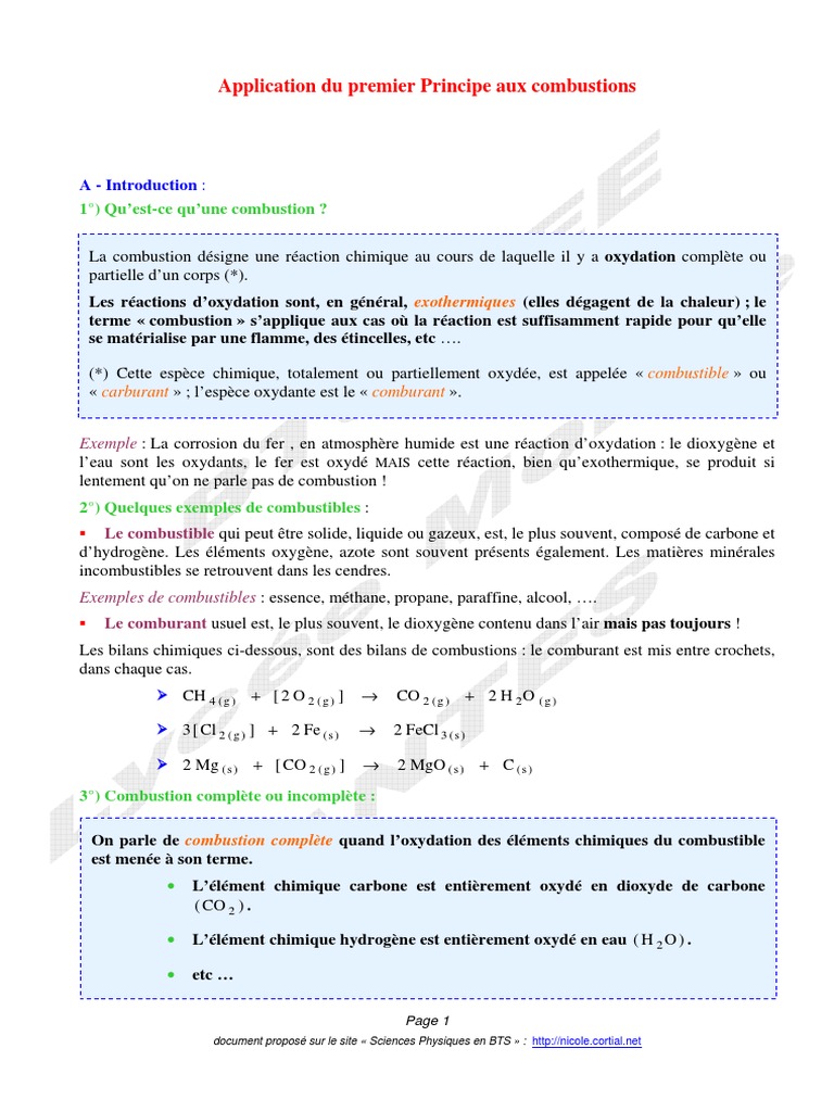 Combustion : principes et exemples | PDF | Enthalpie | La combustion