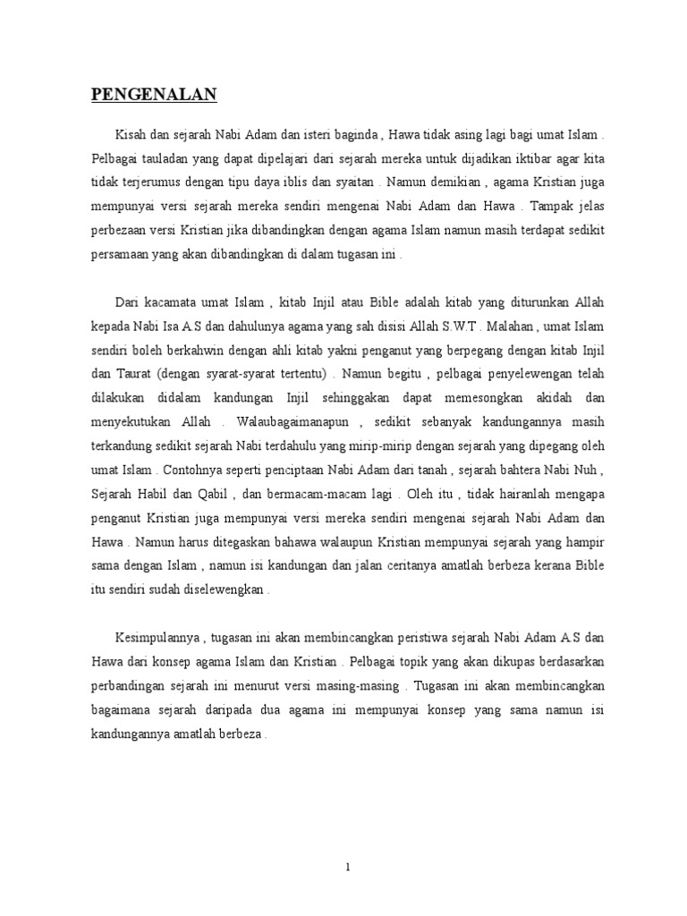 Perbezaan Sejarah Adam Dan Hawa Menurut Perspektif Islam Dan Kristian Pdf