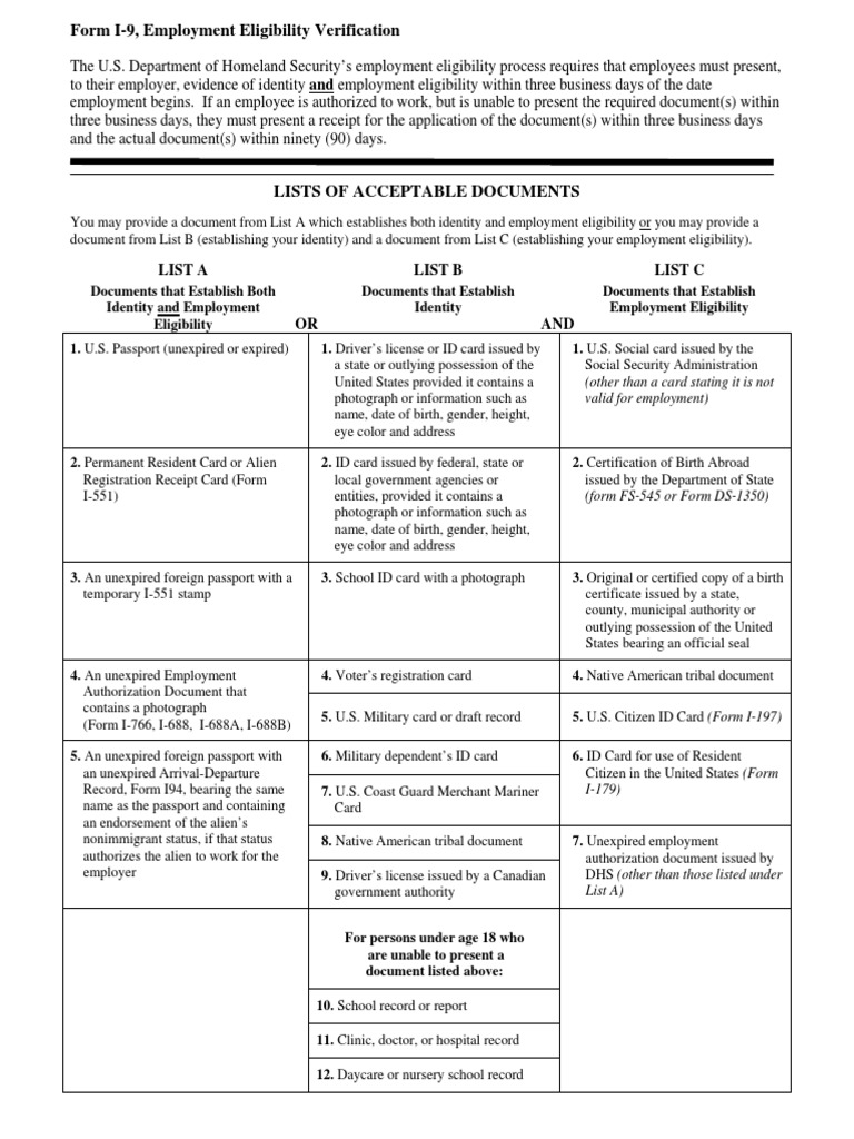Form I-9 Employment Eligibility Guide | PDF | Identity Document ...
