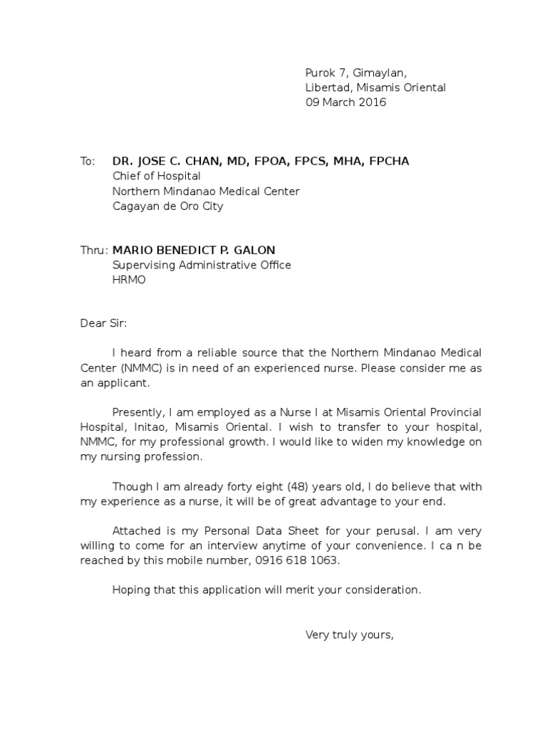 Application Letter (Nursing) | Health Care | Health Sciences