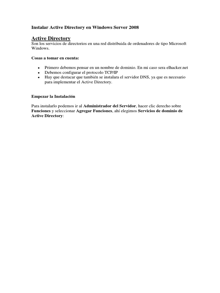 Instalar Active Directory en Windows Server 2008 | PDF | Directorio ...