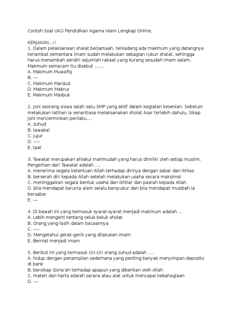 Contoh Soal Tkb Agama Islam Contoh Soal Terbaru
