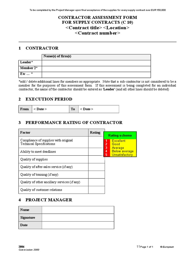 Contractor Assessment Form For Supply Contracts (C 10) | PDF
