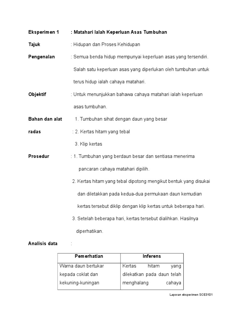 Laporan Eksperimen Sains Pdf