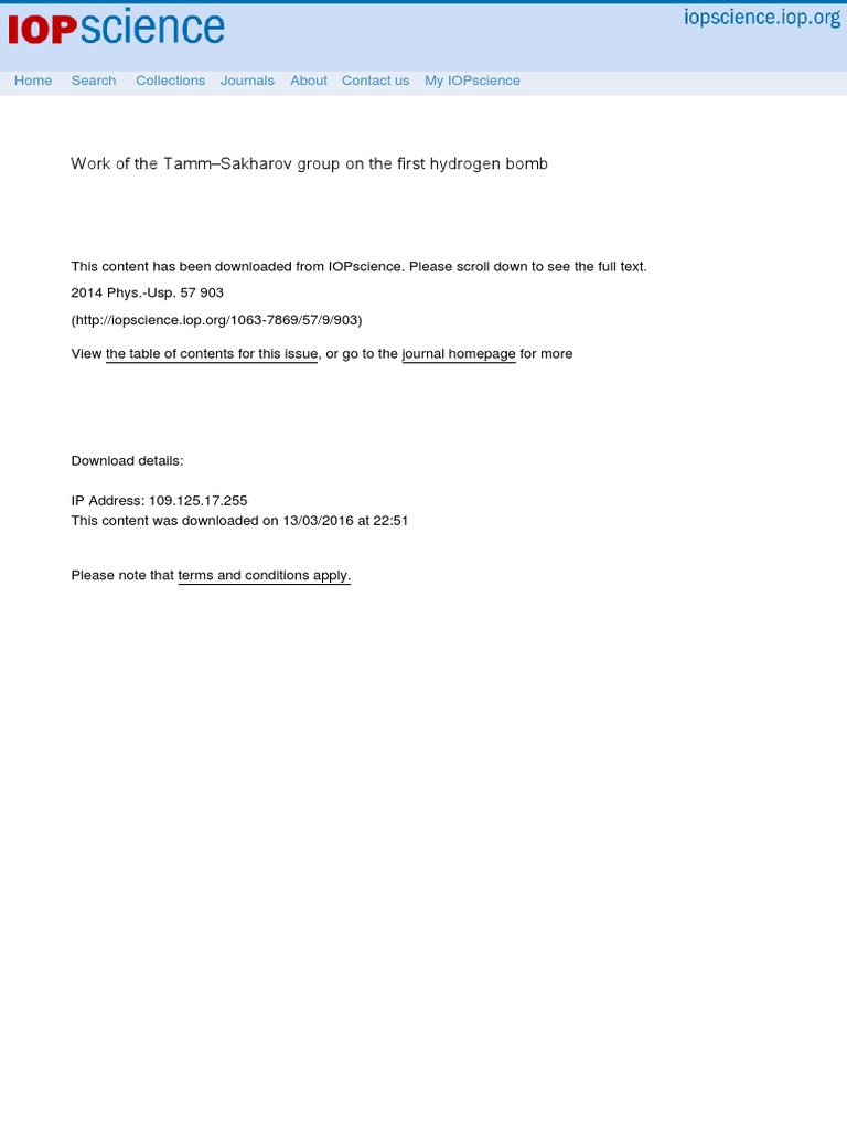 Work Of The Tamm Sakharov Group On The First Hydrogen Bomb Ritus 2014