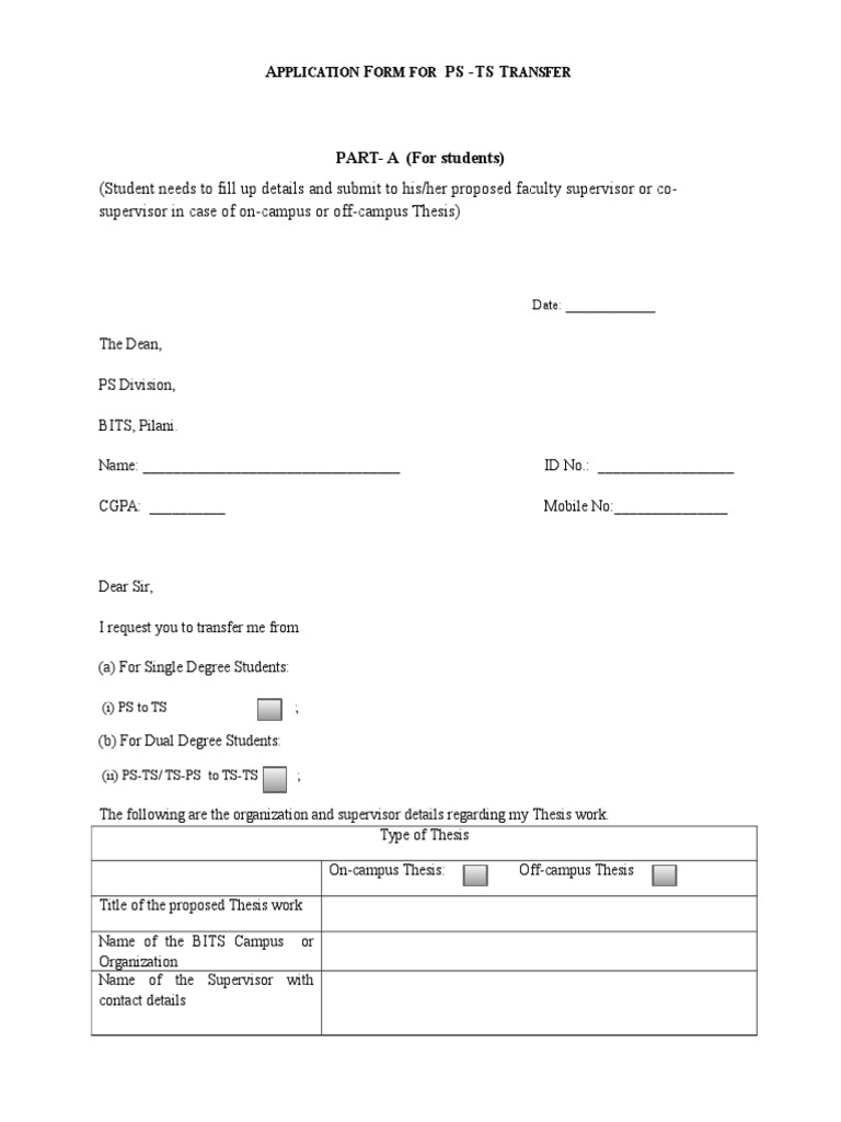 PS-TS Transfer Application Form | PDF