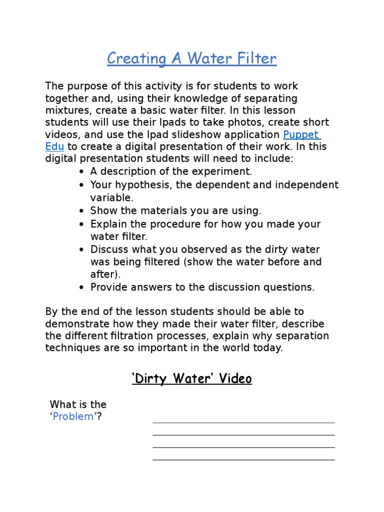 Water Filter Activity | PDF | Filtration | Nature