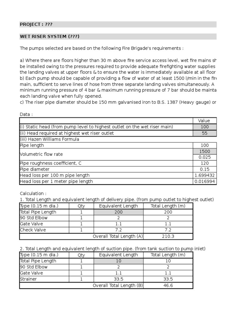 Wet Riser System Design Specifications | PDF