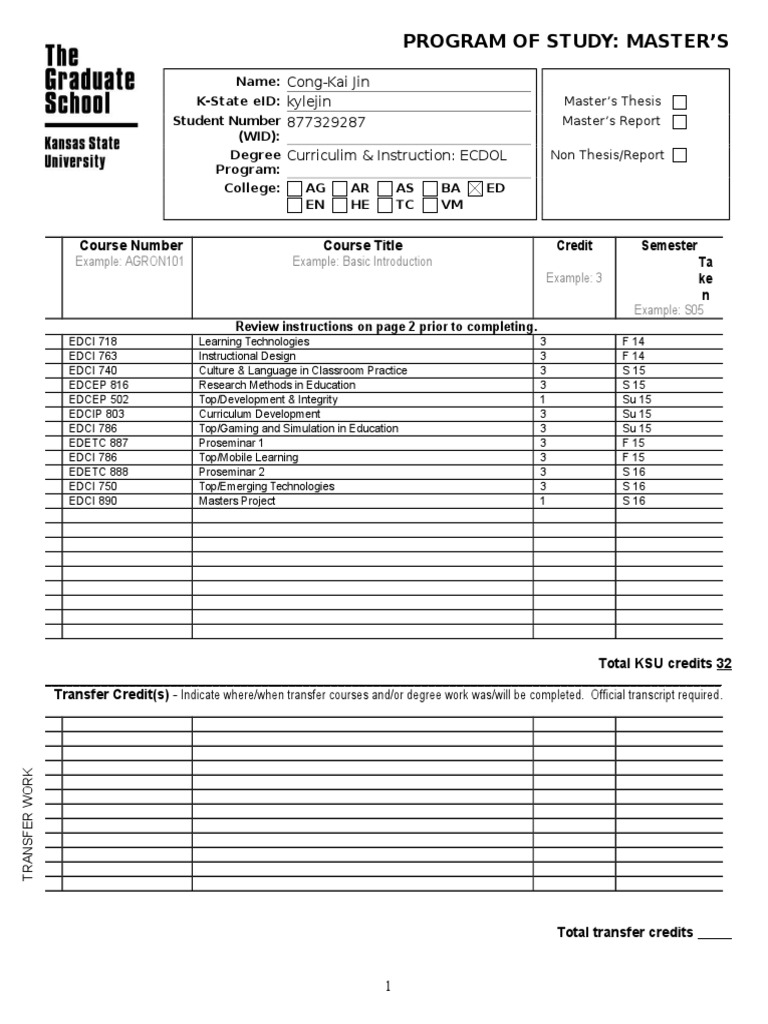 Master's Program of Study Overview | PDF | Graduate School ...
