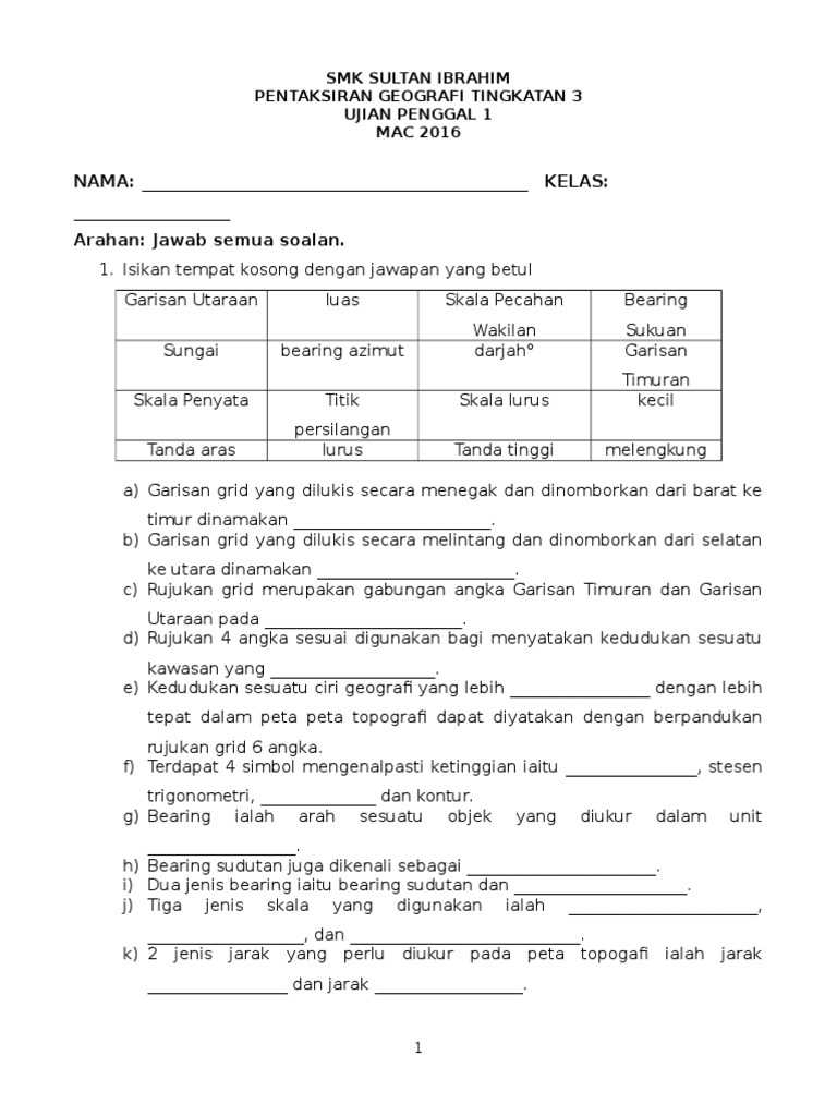 Soalan Exam PENGGAL 1