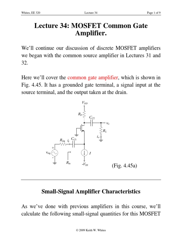 Lecture 34: MOSFET Common Gate Amplifier | PDF | Amplifier | Field ...