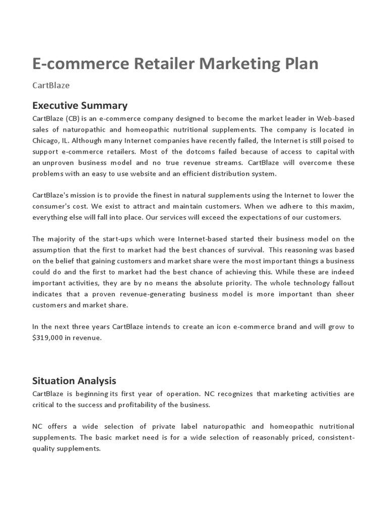 Sample eCommerce Marketing Plan  Brand  Retail