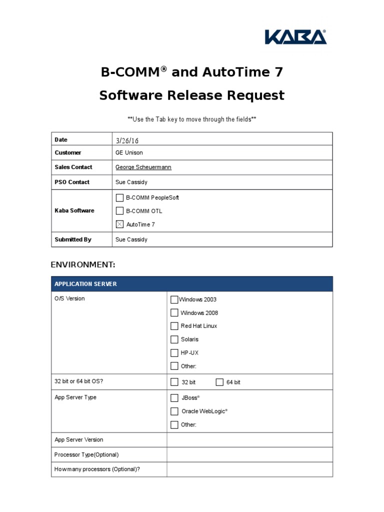 B-Comm and Autotime 7 Software Release Request: Environment | PDF