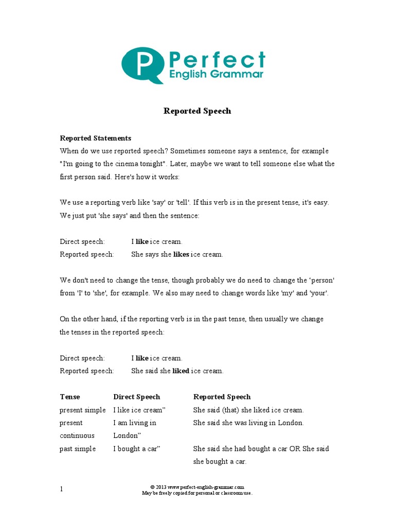 Reported Speech Explanation | PDF | Question | Verb