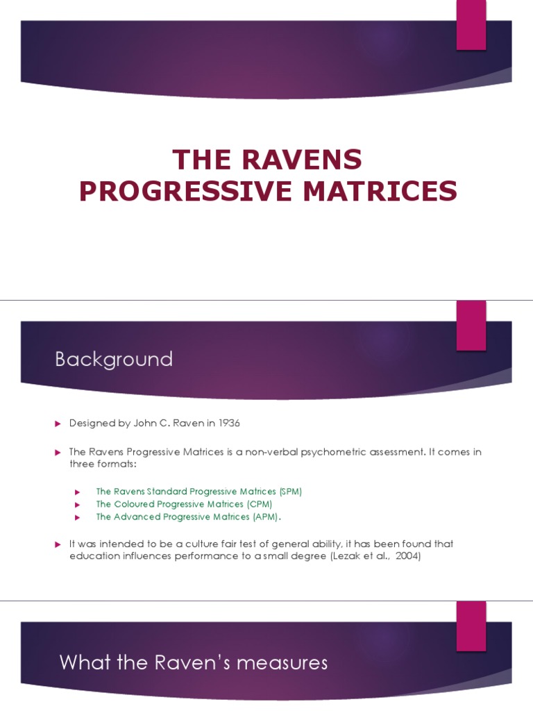 Overview of Raven's Progressive Matrices | PDF | Percentile | Mental ...