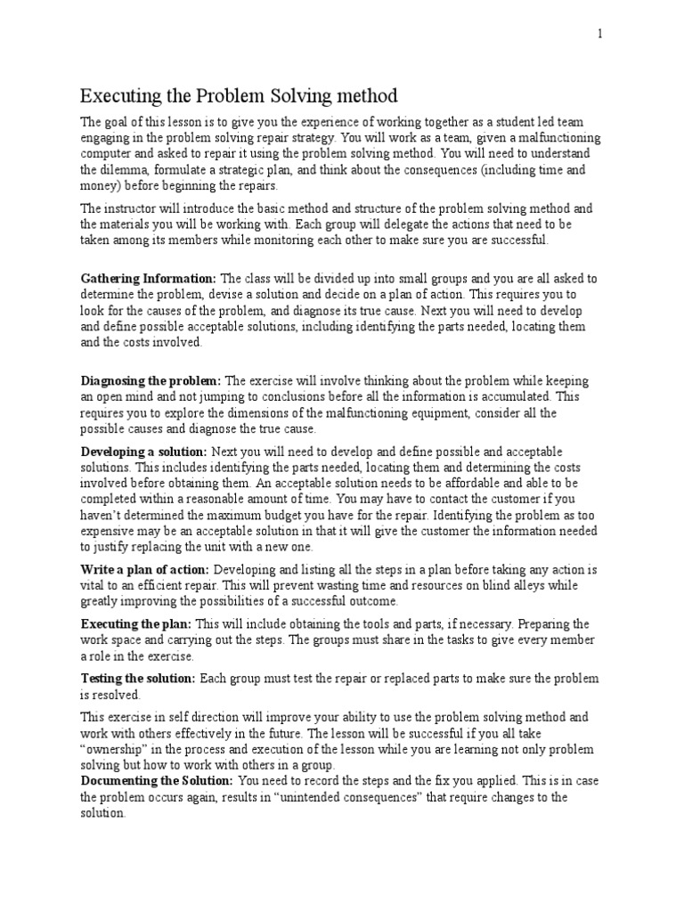 Executing The Problem Solving Method-Handout Jmeck Wfed V5a10 | PDF ...