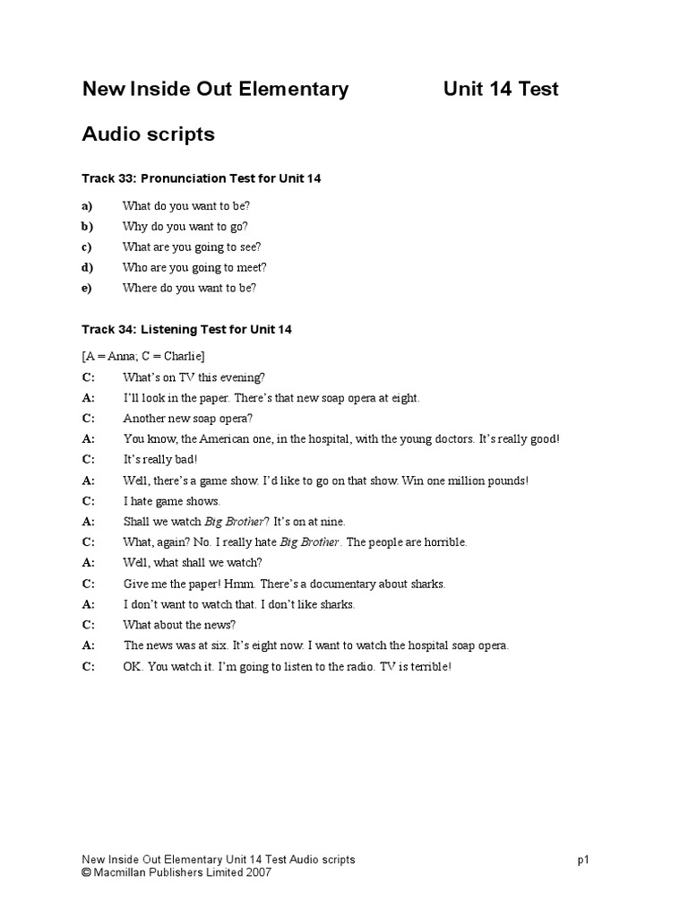 Unit 14 Test Audio Scripts | PDF | Mystery, Thriller & Crime Fiction