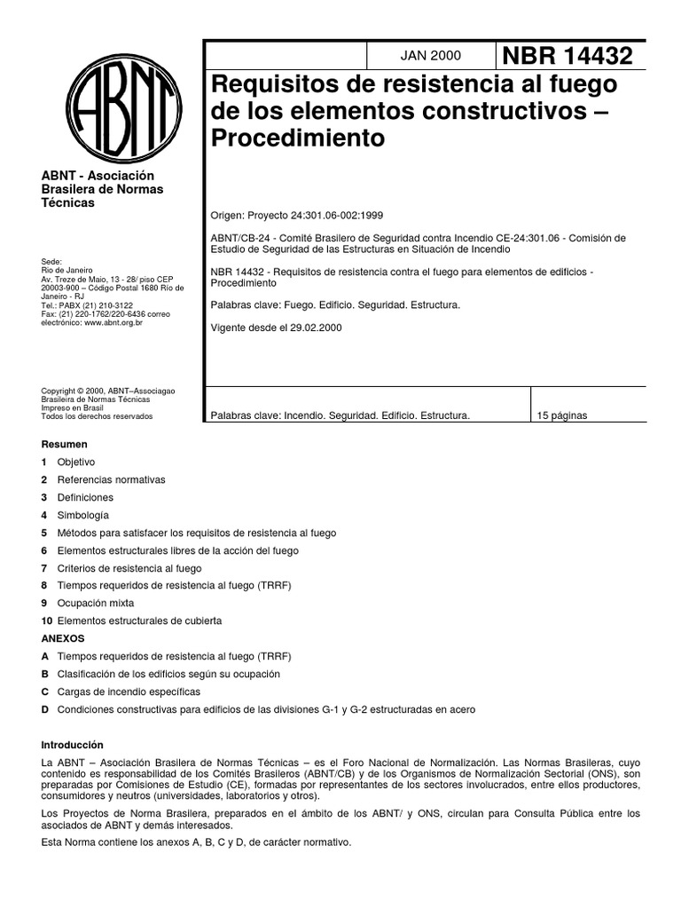 Norma Brasileña NBR - 14432 (Resistencia Al Fuego) | PDF | Hormigón ...