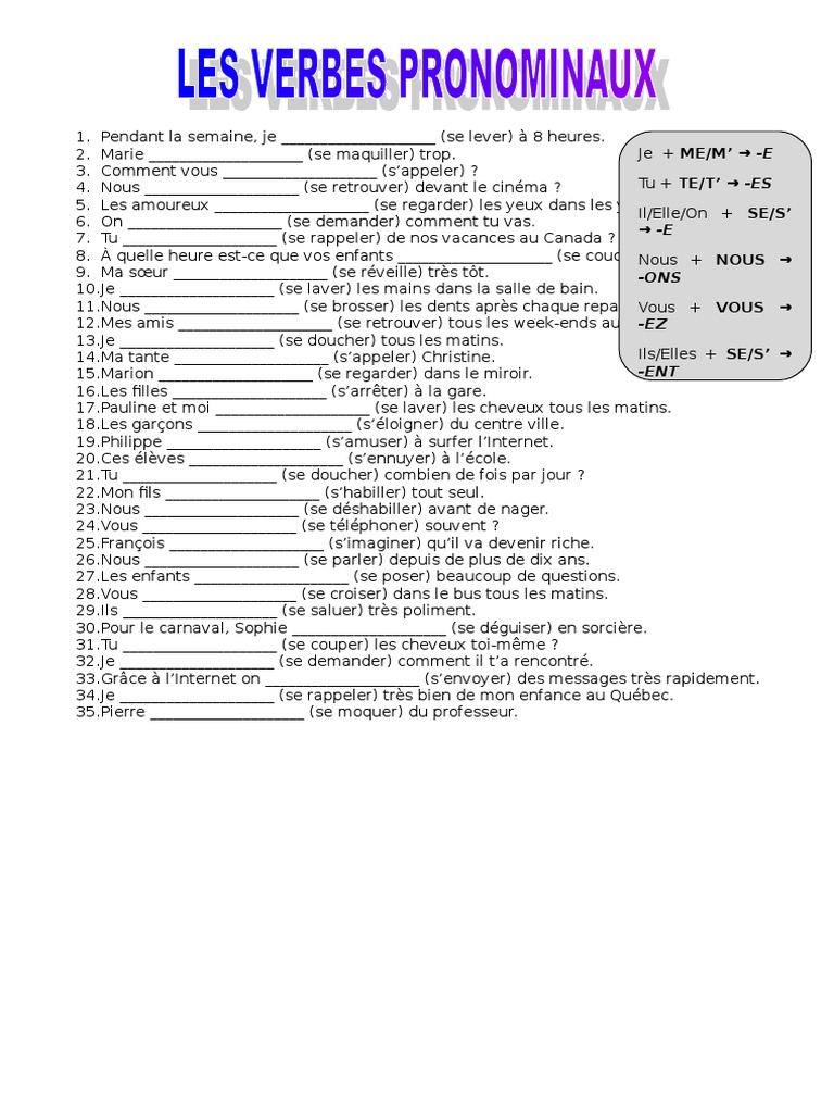Exercices sur les verbes pronominaux | PDF