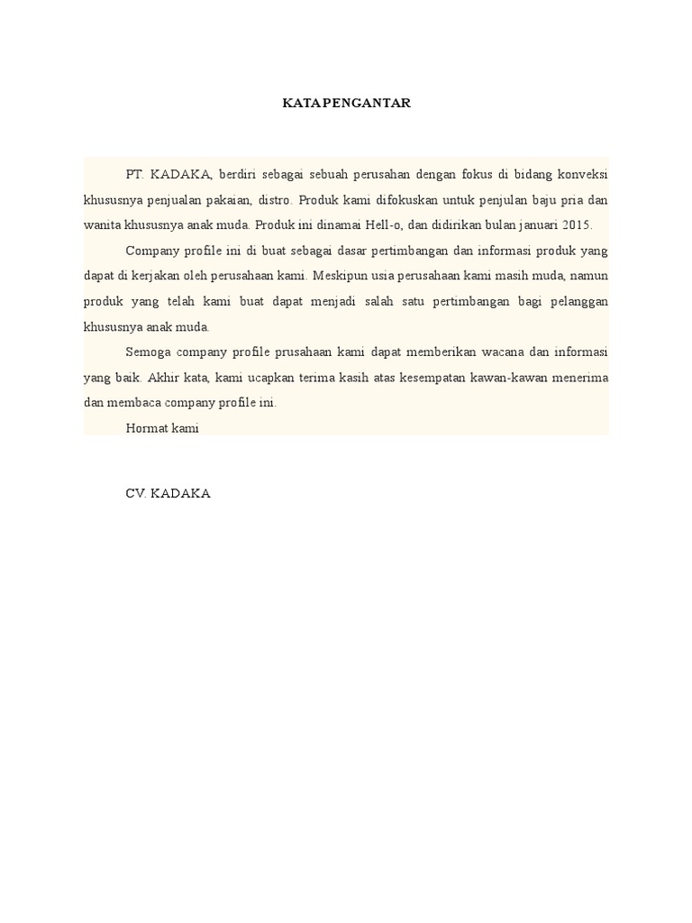 Contoh Kata Pengantar Company Profile