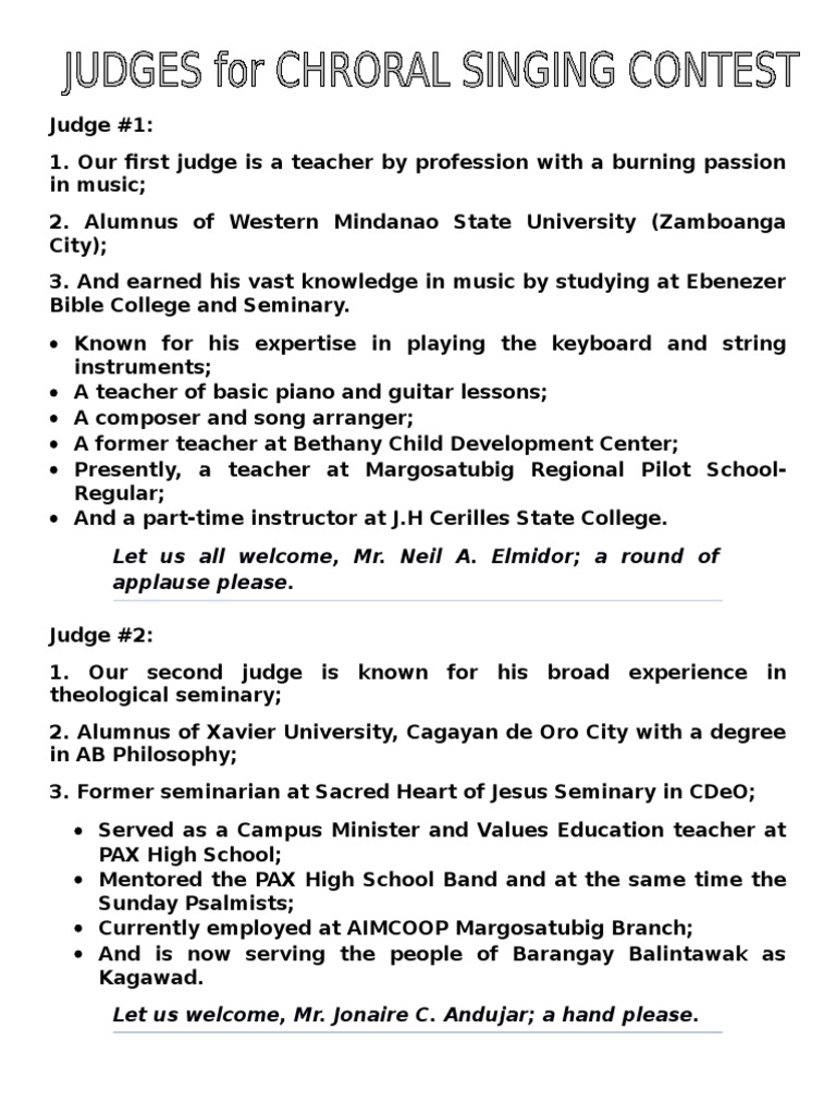 Judges' Introductions for Singing Contest | PDF | Performing Arts ...