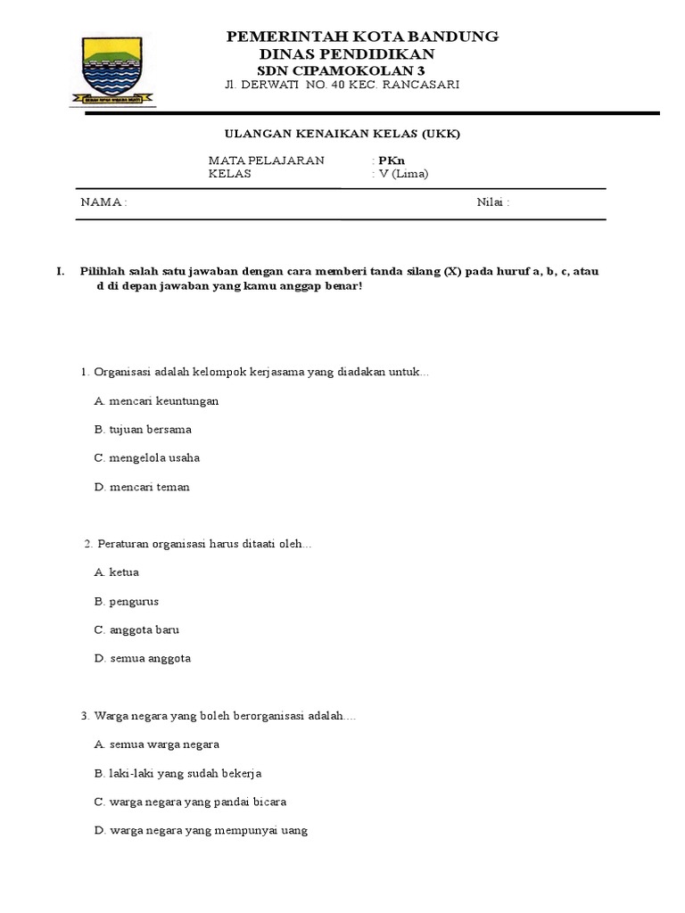 Download Soal Ukk Pkn Kelas 5 Semester 2 Dan Kunci Jawaban Background