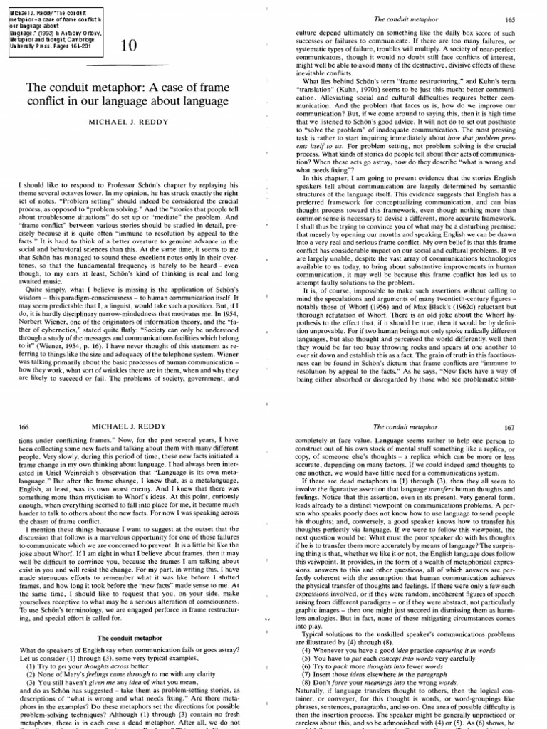1 Reddy 1979 The Conduit Metaphor PDF Metaphor Semantics