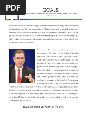 Tom Corley Rich Habits Report Goal Setting Pdf Wealth Goal Setting