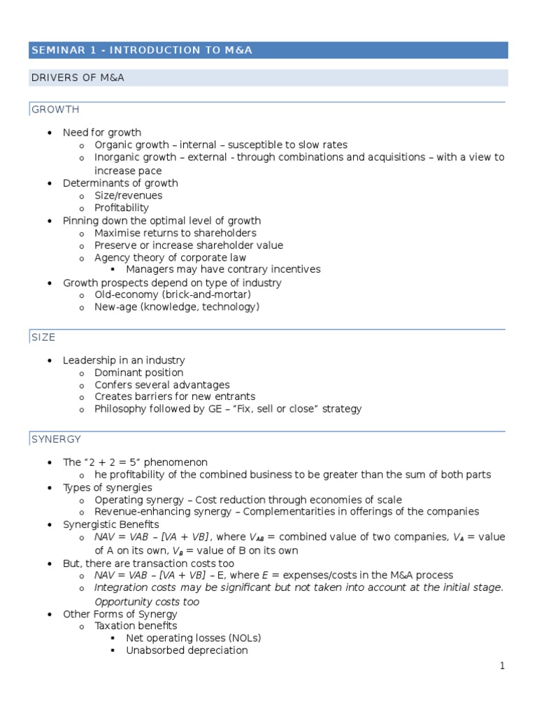 M&A Strategies and Success Factors | PDF | Takeover | Mergers And ...