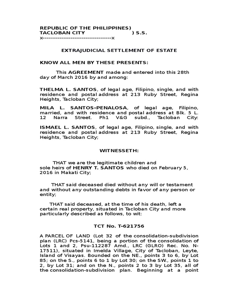 Extra Judicial Settlement Of Estate With Waiver Of Ri vrogue.co