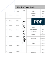 Physics Time Table