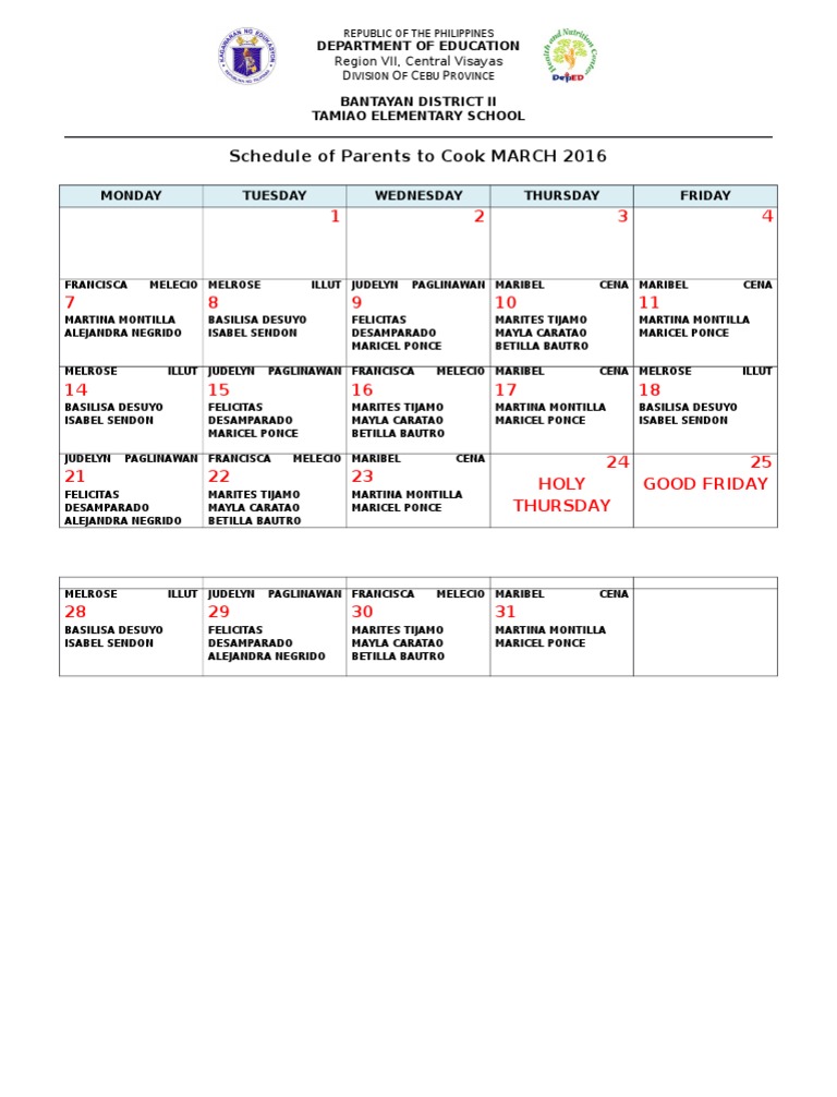 SBFP Schedule of Parents | PDF