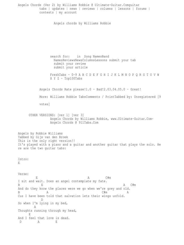 Angels Chords Ver 2 By Williams Robbie Ultimate Guitar Com