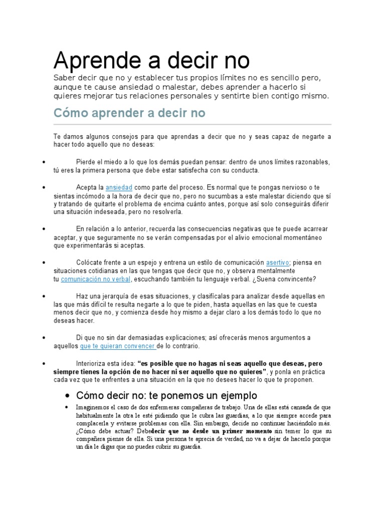 Técnicas para Aprender a Decir No | PDF | Ansiedad | Verdad, image size:768x1024